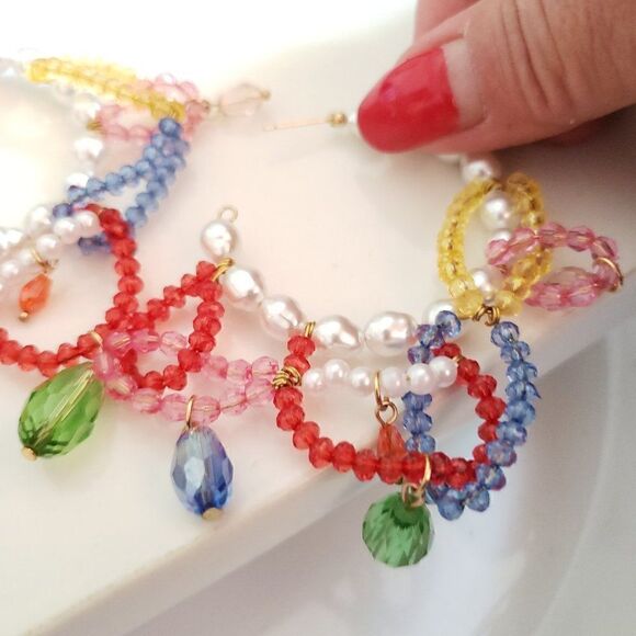 New! Zara Pearls & Gems Hoop Earrings - Picture 10 of 12